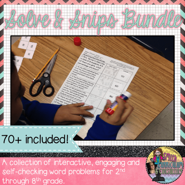 Solving word problems through self-checking has never been easier with this bundle of Solve and Snips created by Smith Curriculum and Consulting.