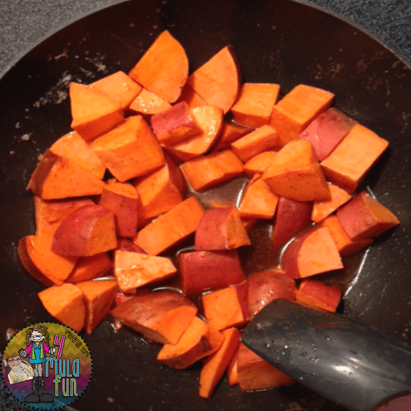 mixing sweet potatoes