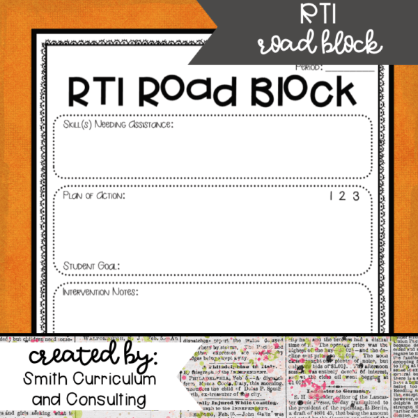 As teachers we know that Response to Intervention is a critical part of our day. As a part of RTI we must document where our students are stuck, what we are doing to help them, and the progress monitor their improvement over time. This freebie allows you to identify and plan for road blocks of one student per time and plan what is to come.