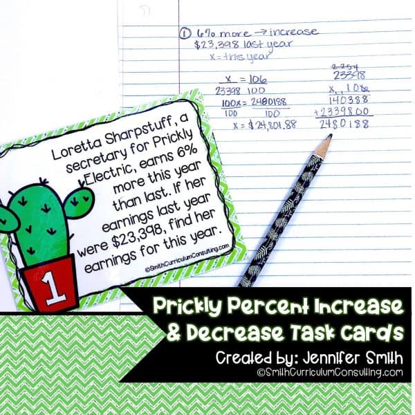 Prickly Percent Increase and Decrease Task Cards