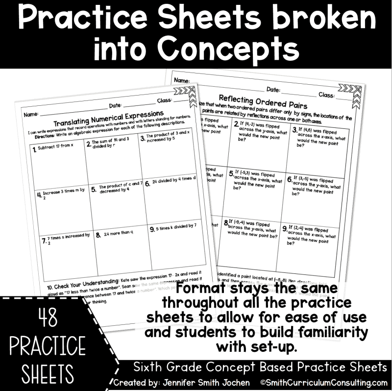 6th Grade Math Homework Sheets – One Concept Per Page with Reflection & Editable Template - Image 3