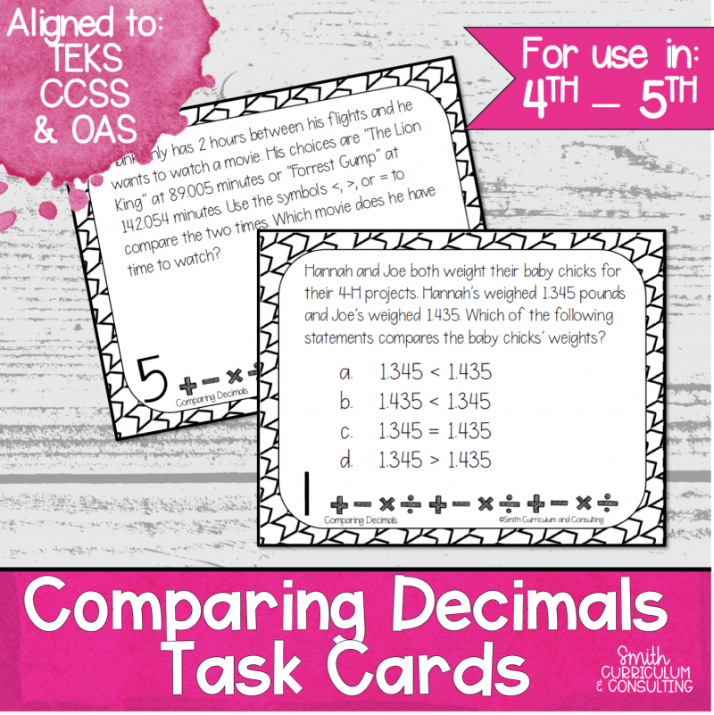 Comparing Decimals Task Cards
