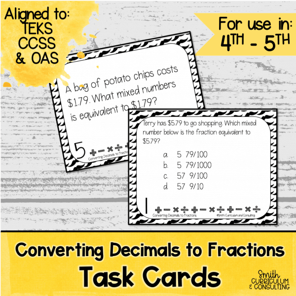 Converting Decimals to Fractions Task Cards