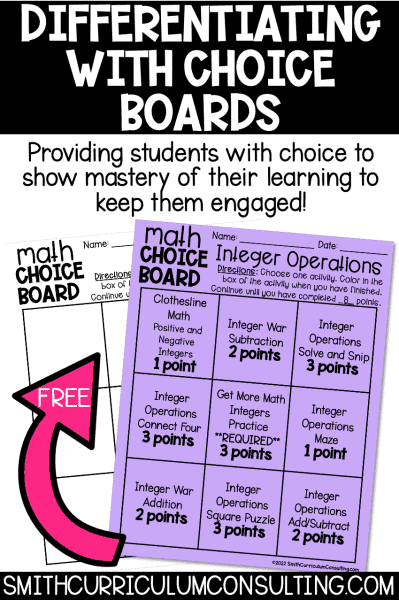 Using Differentiated Choice Boards in Math Workshop to show mastery and keep students engaged.