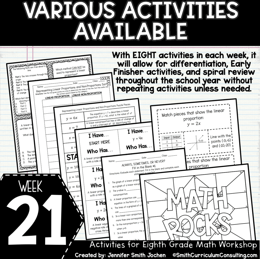 8th Grade Math Workshop Activity Bundle - Math Station - Math Center ...