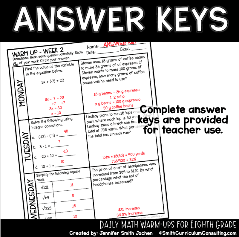8th Grade Math Warm Ups - Full Year Bundle - Daily Bell Ringers Bellwork - Image 4